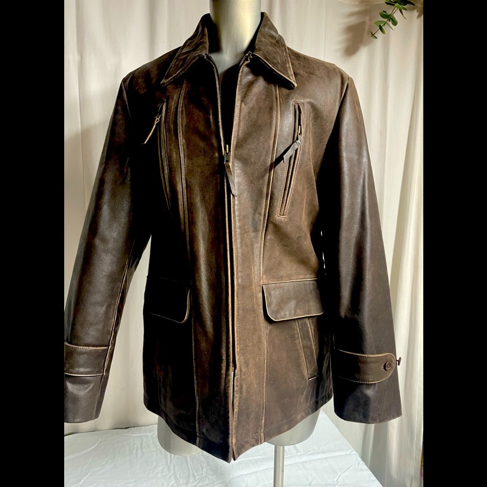 Thick leather jacket coat w/warm lining by Sundance. Size M Super heavy quality!